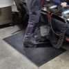 Close up of feet standing a Morland Comfort Structure Anti-fatigue mat at an industrial workstation